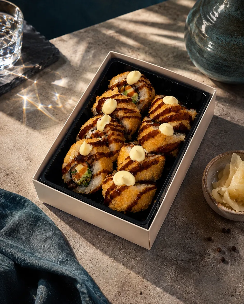 Crispy Rolls mit Sauce und Creme in der OZU-Box